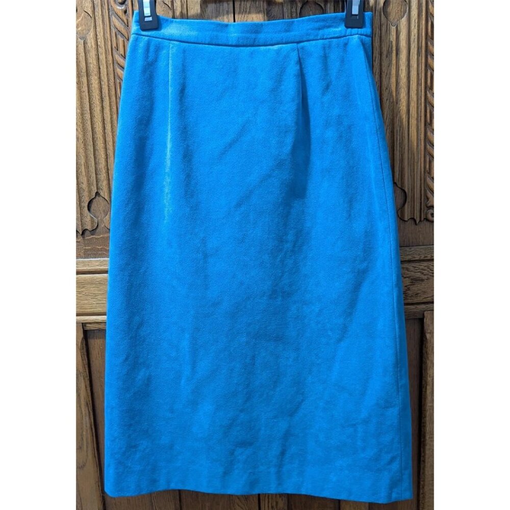70s Blue Ultrasuede Pencil Skirt, Adolph Schuman by Lilli Ann, Made in the USA